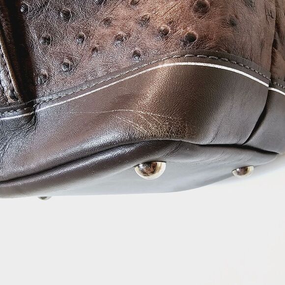 Longchamp Legende Hobo Brown Ostrich Embossed Bag Top Handle Carry Handbag - Picture 9 of 16